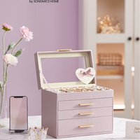 SONGMICS 4-Tier Jewellery Box Organiser with Glass Lid - Purple