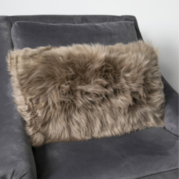 Long Hair Sheepskin Cushion - Brown - thumbnail 3