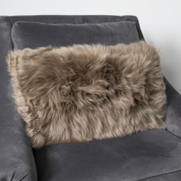 Long Hair Sheepskin Cushion - Brown - thumbnail 2
