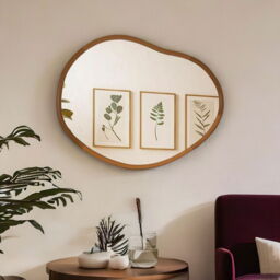 56CM Irregular Wooden Wall Mirror For Bedroom Living Room - Brown - thumbnail 4