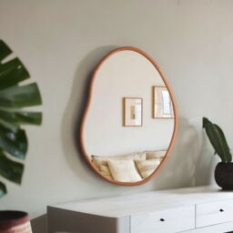 56CM Irregular Wooden Wall Mirror For Bedroom Living Room - Brown - thumbnail 5