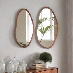 56CM Irregular Wooden Wall Mirror For Bedroom Living Room - Brown - thumbnail 3