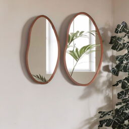 56CM Irregular Wooden Wall Mirror For Bedroom Living Room - Brown - thumbnail 2