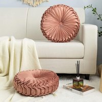 Round Pleated Pumpkin Velvet Cushion(Set of 2) - Orange / 45cm - image 1