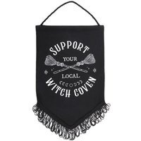 Support Your Local Witch Coven Banner - Gothic Hanging Fabric Decor - Black