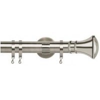 35mm Fixed Length Metal Curtain Pole Set Satin Silver Trumpet Finial - Silver / 270cm