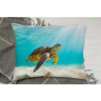 Photo Of Sea Turtle In The Galapagos Island Cushion - Blue - thumbnail 1