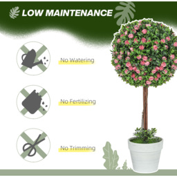 HOMCOM Set of 2 Artificial Ball Topiary Tree with Rose Flower in Pot - Pink - thumbnail 2