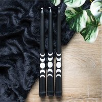 Mystical Moon Phase Taper Candle Set Of 3 - Black