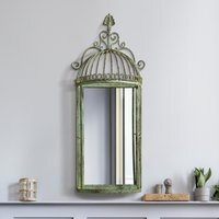 MirrorOutlet The Kirkby Rustic Metal Birdcage Shaped Decorative Wall Mirror - Green