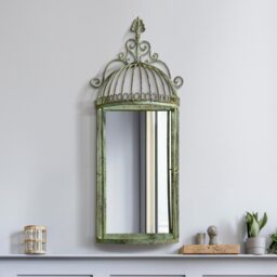 MirrorOutlet The Kirkby Rustic Metal Birdcage Shaped Decorative Wall Mirror - Green - thumbnail 2