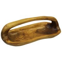 Hand Carved Teak Root Bowl with Handle Unique Natural Art - Brown