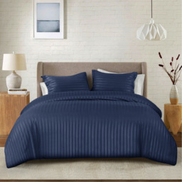 Satin Stripe Duvet Covers - Navy / Superking - thumbnail 5