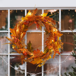 LED Autumn Wreath Wheat Maple Leaves Berries - Orange - thumbnail 5