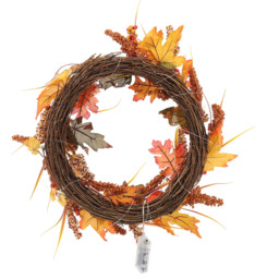 LED Autumn Wreath Wheat Maple Leaves Berries - Orange - thumbnail 3