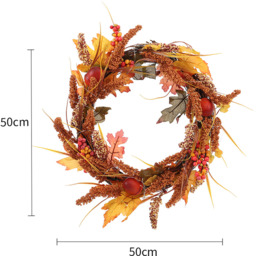 LED Autumn Wreath Wheat Maple Leaves Berries - Orange - thumbnail 4