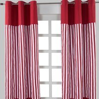 Thick Stripe Ready Made Eyelet Curtain Pair - Red - thumbnail 1