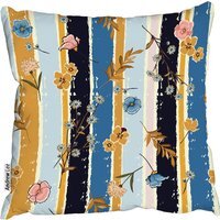 Beautiful Meadow Flowers On Candy Colorful Brush Stripe Cushion - Blue / 60cm