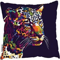 Leopard Face With Pop Art Style Outdoor Cushion - Yellow / 60cm - image 1