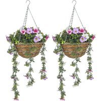 Artificial Azalea Hanging Basket Set Indoor Outdoor Decor - Pink