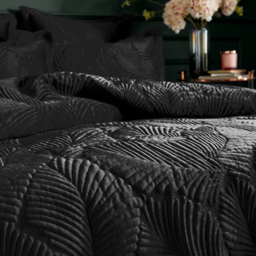Quilted Velvet Duvet Cover Set - Black / Single - thumbnail 2