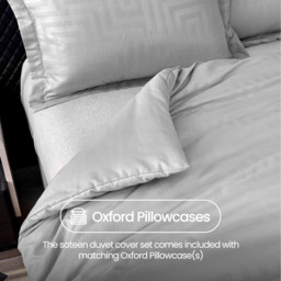 Premium Look Satin Geometric Patterened Duvet Set - Grey / Double - thumbnail 3