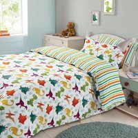 Dreamscene Dino Stripe Kids Duvet Cover Bedding Set - Green / Double