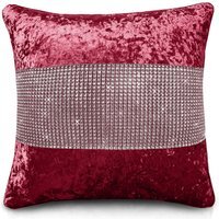 Luxury Crushed Velvet Diamonte Detail Cushion - Raspberry