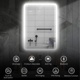 HOMCOM Bluetooth Bathroom Mirror with LED Lights Wall Mounted - Silver - thumbnail 4