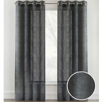 Pair of Crete Charcoal Plain Linen-Look Sheer Voile Panels - Charcoal / 229cm - image 1