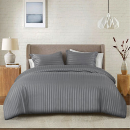 Satin Stripe Duvet Covers - Grey / King - thumbnail 2