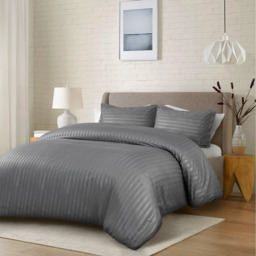 Satin Stripe Duvet Covers - Grey / King - thumbnail 3