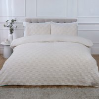 Luxury Check Teddy Polyester Fleece Duvet Cover Set with Pillowcase - Cream / Double - image 1