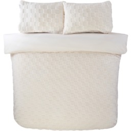 Luxury Check Teddy Polyester Fleece Duvet Cover Set with Pillowcase - Cream / Double - thumbnail 2
