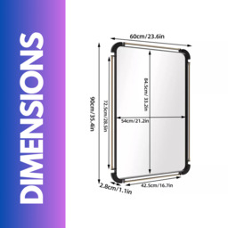 Industrial Large Rectangular Wall Mirror for Bedroom - Black - thumbnail 2