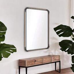 Industrial Large Rectangular Wall Mirror for Bedroom - Black - thumbnail 4