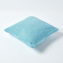 Homescapes Cotton Halden Chevron Cushion Cover - Teal / 60cm - thumbnail 3