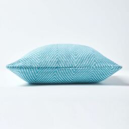 Homescapes Cotton Halden Chevron Cushion Cover - Teal / 60cm - thumbnail 2