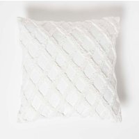 Homescapes Geometric Diamond Tufted Cotton Cushion - White