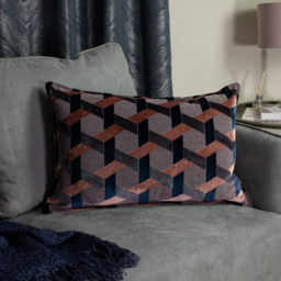 Delano Velvet Jacquard Cushion - Blush-Navy - thumbnail 3