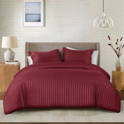 Satin Stripe Duvet Covers - Burgundy / Superking - thumbnail 2