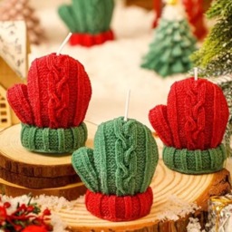 Handmade Unscented Fancy Christmas Wax Candles - Red - thumbnail 3