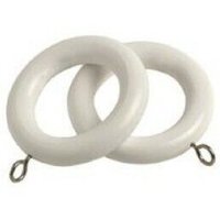 Wooden Curtain Pole Ring Hooks with Eyes - White / 16
