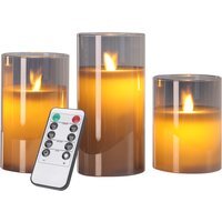 3Pcs Flameless LED Candle Set with Remote - Grey