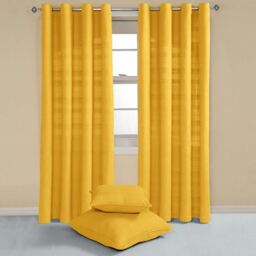 Homescapes Cotton Rajput Ribbed Curtain Pair - Sunshine Orange / 167cm / 228cm - thumbnail 2
