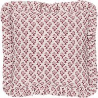 Lulah Block Printed Ruffle Cushion - Linen/Red / Feather - thumbnail 1