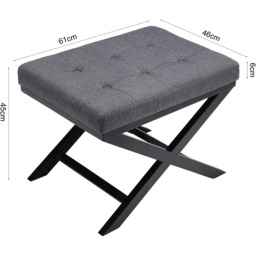 Linen Fabric Vintage Foot Stool Buttoned Pouffe Footrest Small Chair Seat - Grey - thumbnail 3