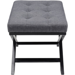Linen Fabric Vintage Foot Stool Buttoned Pouffe Footrest Small Chair Seat - Grey - thumbnail 4