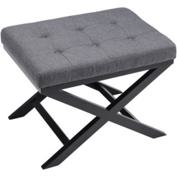 Linen Fabric Vintage Foot Stool Buttoned Pouffe Footrest Small Chair Seat - Grey - thumbnail 5