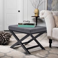 Linen Fabric Vintage Foot Stool Buttoned Pouffe Footrest Small Chair Seat - Grey - thumbnail 1